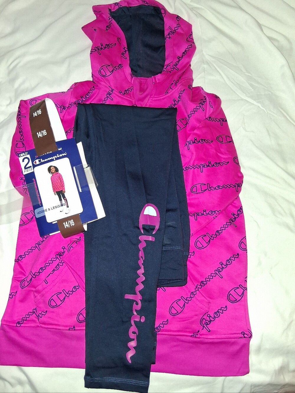 Champion Girls' Hot Pink Hooded Jacket with Navy Leggings